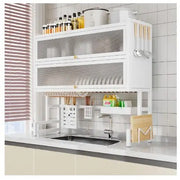 Kitchen Sink Storage Ra Dustproof Cabinet Door Diware Draining Ra with Door Creative Dining Utensils Organization