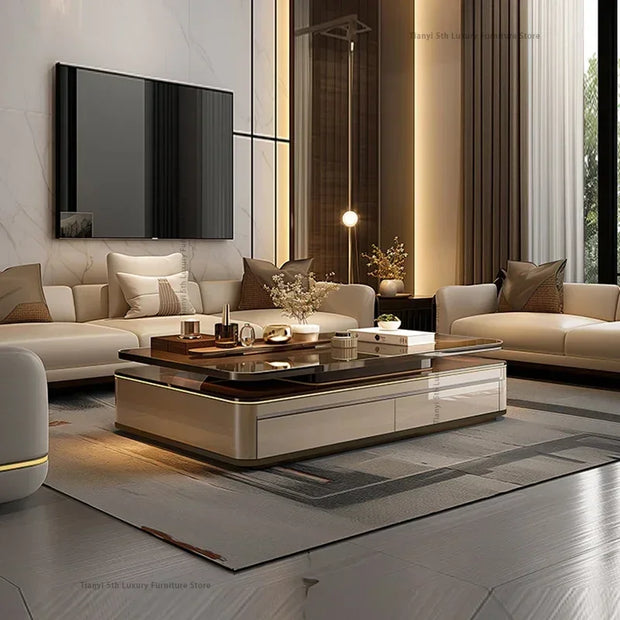 Modern Villa Living Room Low Coffee Tables Nordic Luxury Design Glass Coffee Tables Wooden Salon Home Furniture Salontafel FYCT