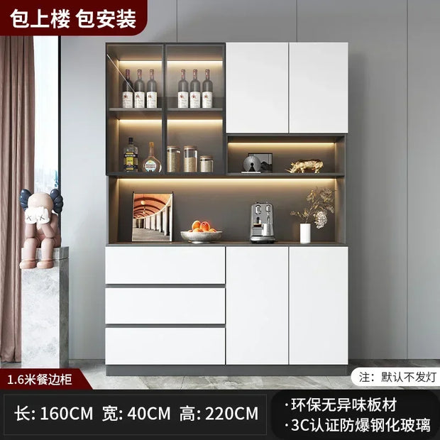 Large Modern Kitchen CabinetHutch Storage Sideboards Freestanding Kitchen Pantry with Glass Doors and Drawers Sideboard Buffet