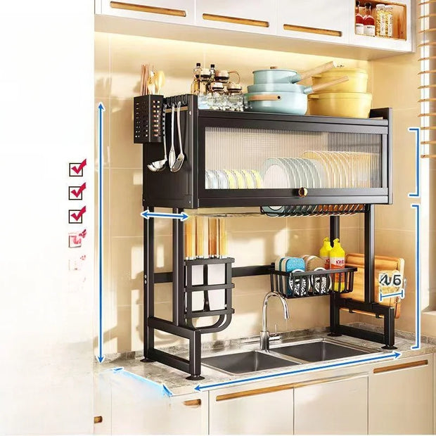 Kitchen Sink Storage Ra Dustproof Cabinet Door Diware Draining Ra with Door Creative Dining Utensils Organization