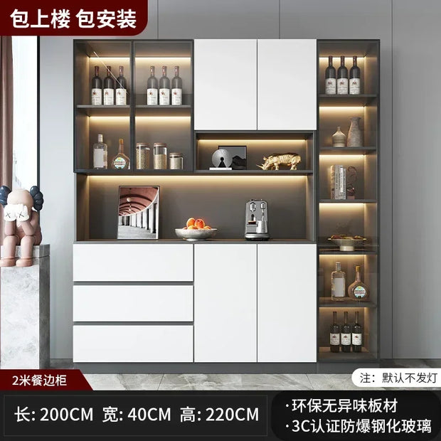 Large Modern Kitchen CabinetHutch Storage Sideboards Freestanding Kitchen Pantry with Glass Doors and Drawers Sideboard Buffet