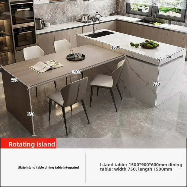 Kitchen Island Table, Dining Table, Retractable and Movable, Rotating Rock Plate Table, Suitable for Bar Kitchens