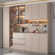Large Modern Kitchen CabinetHutch Storage Sideboards Freestanding Kitchen Pantry with Glass Doors and Drawers Sideboard Buffet