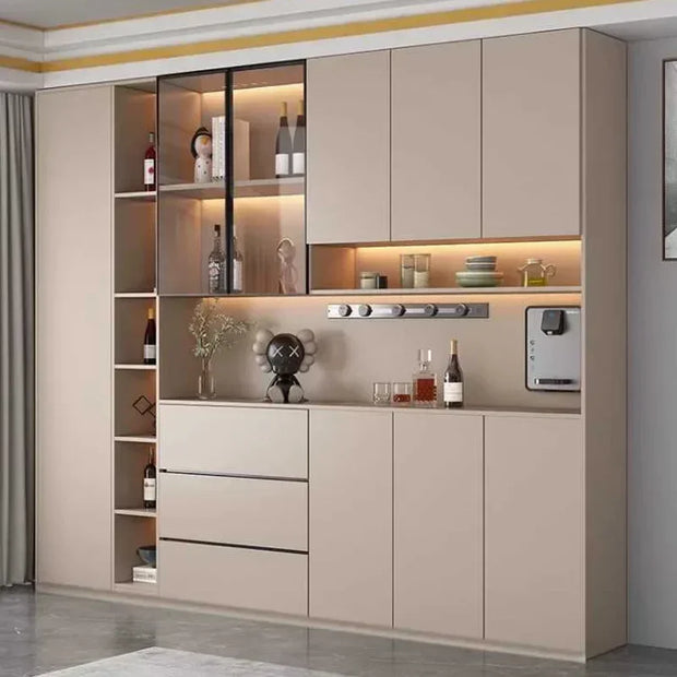 Large Modern Kitchen CabinetHutch Storage Sideboards Freestanding Kitchen Pantry with Glass Doors and Drawers Sideboard Buffet