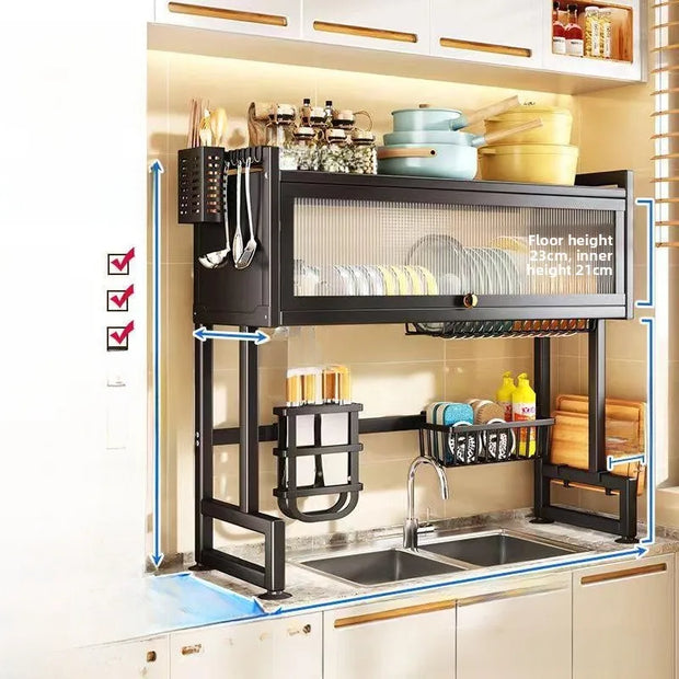 Kitchen Sink Storage Ra Dustproof Cabinet Door Diware Draining Ra with Door Creative Dining Utensils Organization