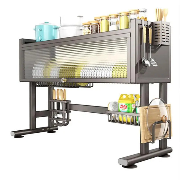 Kitchen Sink Storage Ra Dustproof Cabinet Door Diware Draining Ra with Door Creative Dining Utensils Organization