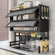 Kitchen Sink Storage Ra Dustproof Cabinet Door Diware Draining Ra with Door Creative Dining Utensils Organization