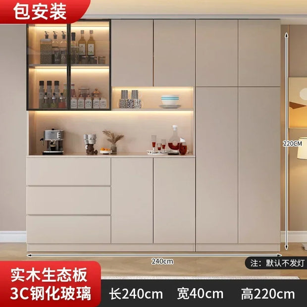 Large Modern Kitchen CabinetHutch Storage Sideboards Freestanding Kitchen Pantry with Glass Doors and Drawers Sideboard Buffet
