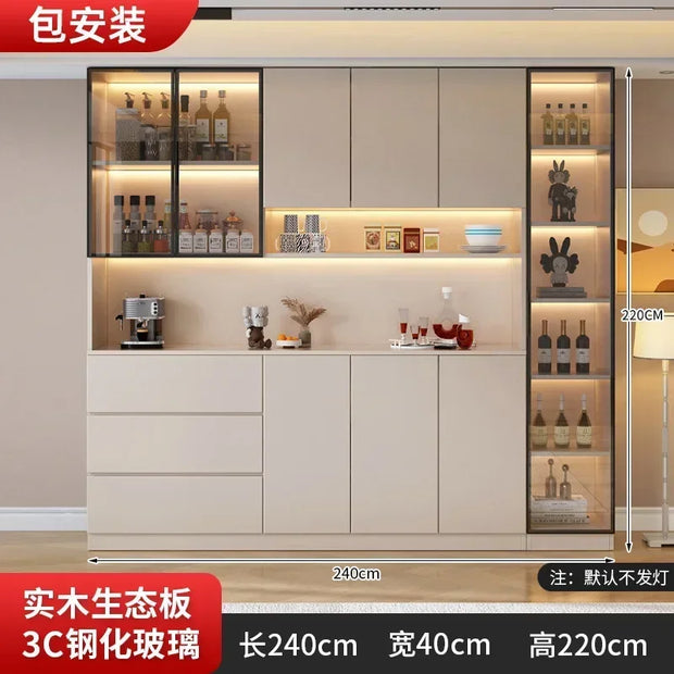 Large Modern Kitchen CabinetHutch Storage Sideboards Freestanding Kitchen Pantry with Glass Doors and Drawers Sideboard Buffet