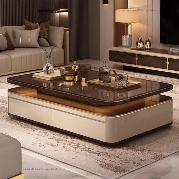 Modern Villa Living Room Low Coffee Tables Nordic Luxury Design Glass Coffee Tables Wooden Salon Home Furniture Salontafel FYCT