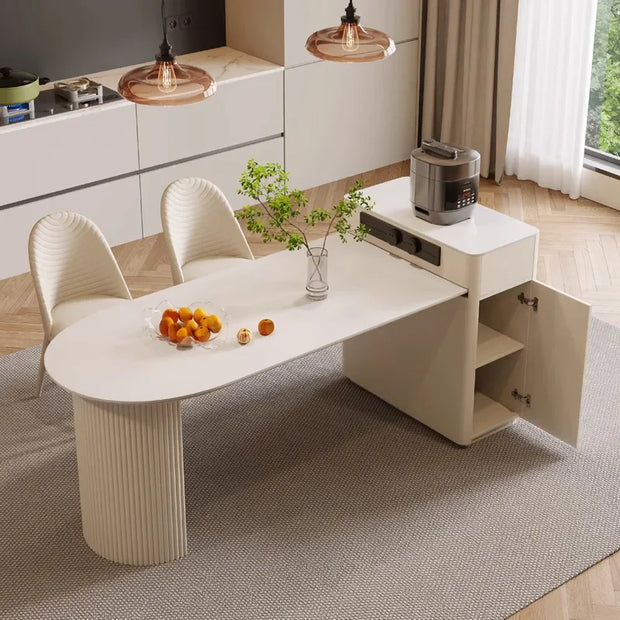 Kitchen Island with Extendable Dining Table Integrated Rolling Kitchen Storage Household with Slate Rack Cabinet for Kitchen