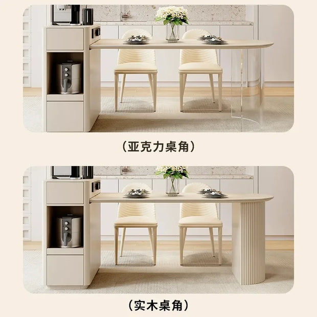 Kitchen Island with Extendable Dining Table Integrated Rolling Kitchen Storage Household with Slate Rack Cabinet for Kitchen