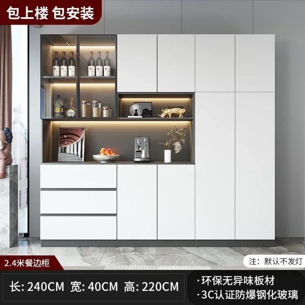 Large Modern Kitchen CabinetHutch Storage Sideboards Freestanding Kitchen Pantry with Glass Doors and Drawers Sideboard Buffet