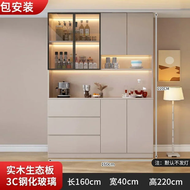 Large Modern Kitchen CabinetHutch Storage Sideboards Freestanding Kitchen Pantry with Glass Doors and Drawers Sideboard Buffet