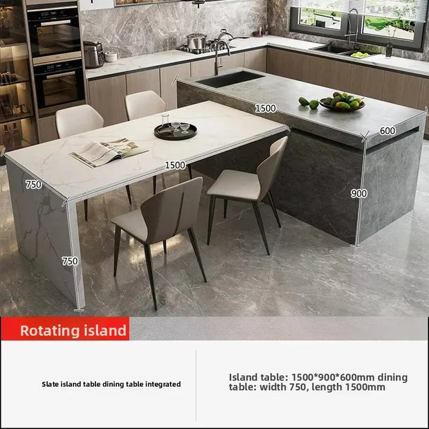 Kitchen Island Table, Dining Table, Retractable and Movable, Rotating Rock Plate Table, Suitable for Bar Kitchens