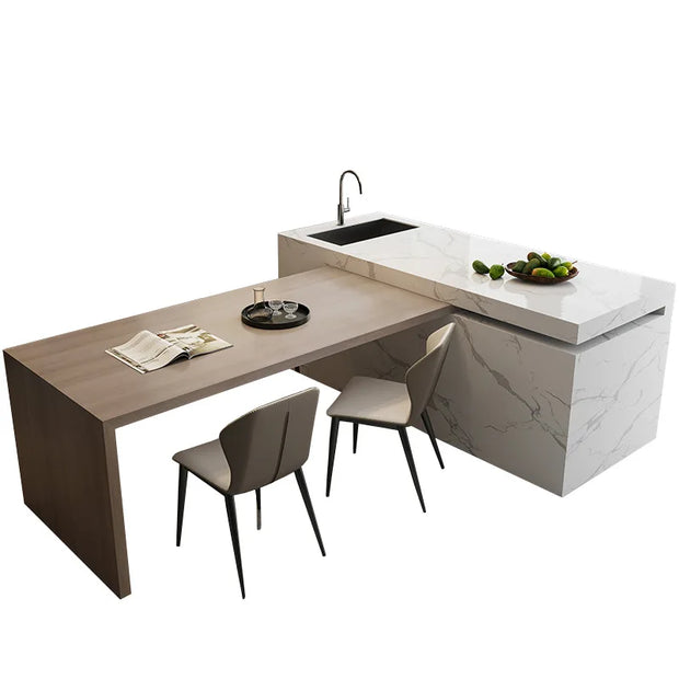 Kitchen Island Table, Dining Table, Retractable and Movable, Rotating Rock Plate Table, Suitable for Bar Kitchens
