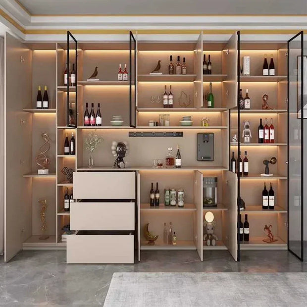 Large Modern Kitchen CabinetHutch Storage Sideboards Freestanding Kitchen Pantry with Glass Doors and Drawers Sideboard Buffet