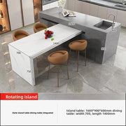 Kitchen Island Table, Dining Table, Retractable and Movable, Rotating Rock Plate Table, Suitable for Bar Kitchens