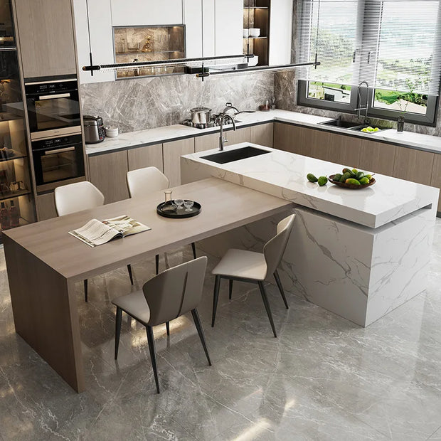 Kitchen Island Table, Dining Table, Retractable and Movable, Rotating Rock Plate Table, Suitable for Bar Kitchens