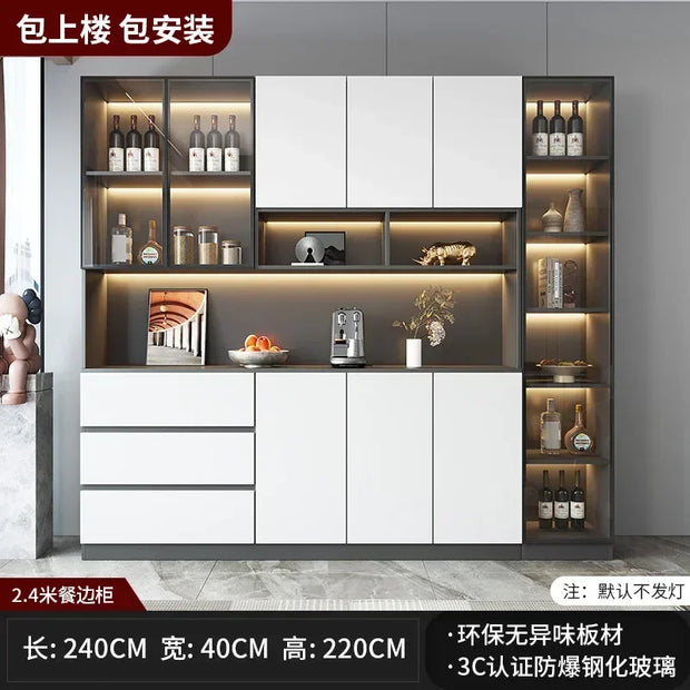 Large Modern Kitchen CabinetHutch Storage Sideboards Freestanding Kitchen Pantry with Glass Doors and Drawers Sideboard Buffet