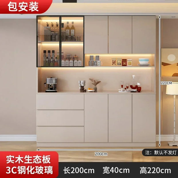 Large Modern Kitchen CabinetHutch Storage Sideboards Freestanding Kitchen Pantry with Glass Doors and Drawers Sideboard Buffet