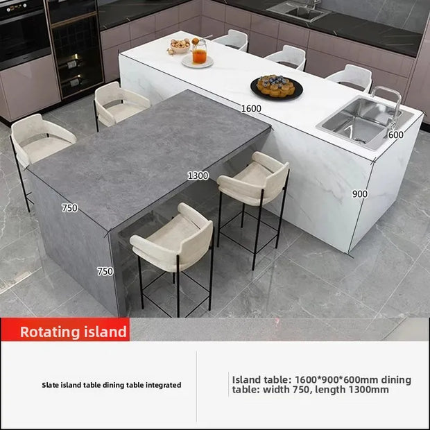 Kitchen Island Table, Dining Table, Retractable and Movable, Rotating Rock Plate Table, Suitable for Bar Kitchens