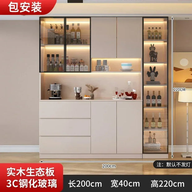 Large Modern Kitchen CabinetHutch Storage Sideboards Freestanding Kitchen Pantry with Glass Doors and Drawers Sideboard Buffet