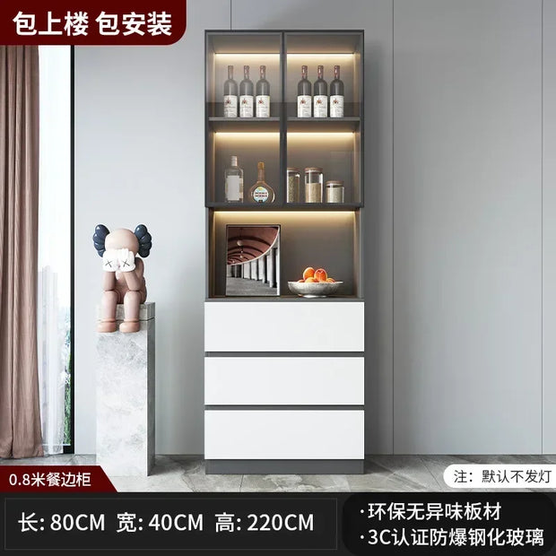 Large Modern Kitchen CabinetHutch Storage Sideboards Freestanding Kitchen Pantry with Glass Doors and Drawers Sideboard Buffet