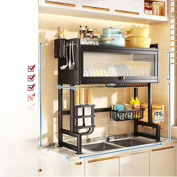 Kitchen Sink Storage Ra Dustproof Cabinet Door Diware Draining Ra with Door Creative Dining Utensils Organization