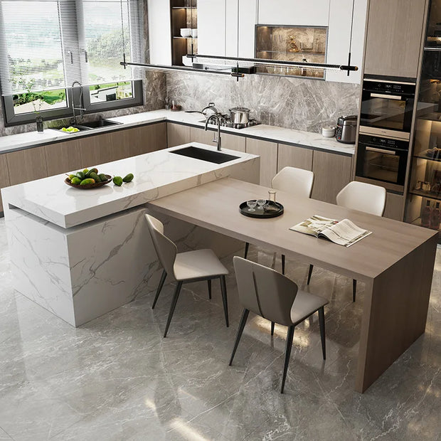 Kitchen Island Table, Dining Table, Retractable and Movable, Rotating Rock Plate Table, Suitable for Bar Kitchens