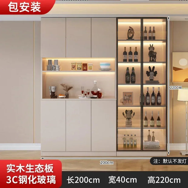 Large Modern Kitchen CabinetHutch Storage Sideboards Freestanding Kitchen Pantry with Glass Doors and Drawers Sideboard Buffet