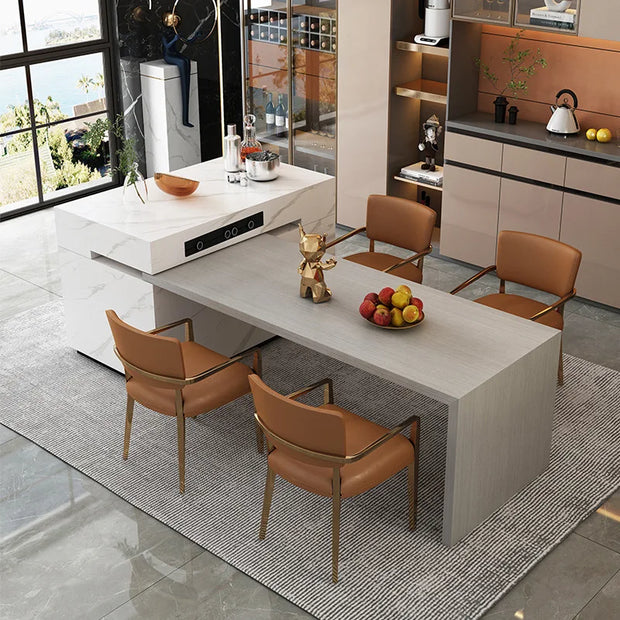 Kitchen Island Table, Dining Table, Retractable and Movable, Rotating Rock Plate Table, Suitable for Bar Kitchens