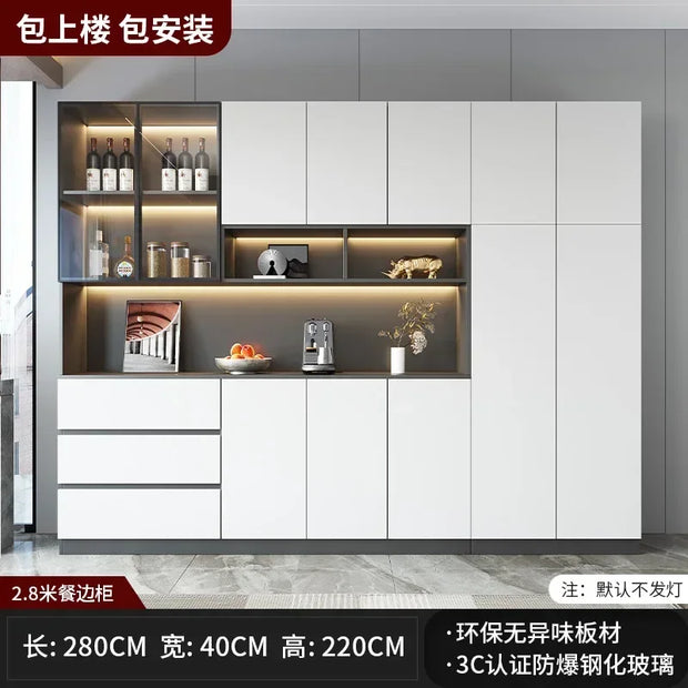 Large Modern Kitchen CabinetHutch Storage Sideboards Freestanding Kitchen Pantry with Glass Doors and Drawers Sideboard Buffet
