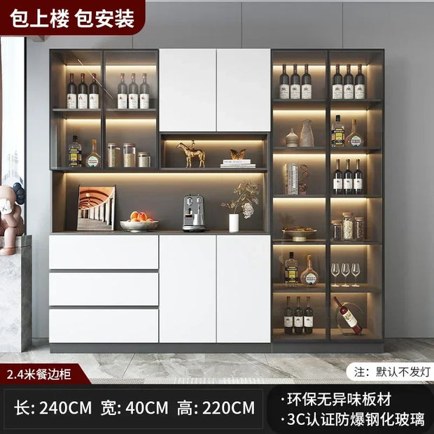 Large Modern Kitchen CabinetHutch Storage Sideboards Freestanding Kitchen Pantry with Glass Doors and Drawers Sideboard Buffet