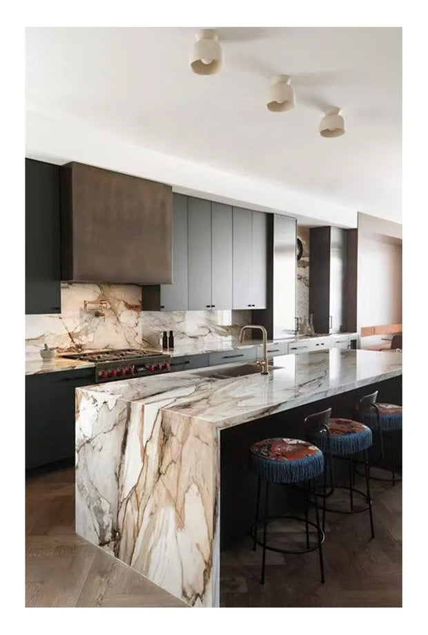 Italian Minimalist Luxury Marble Kitchen Island Dining Table - , Natural Stone Countertop for Open-Concept Kitchen & Modern Home