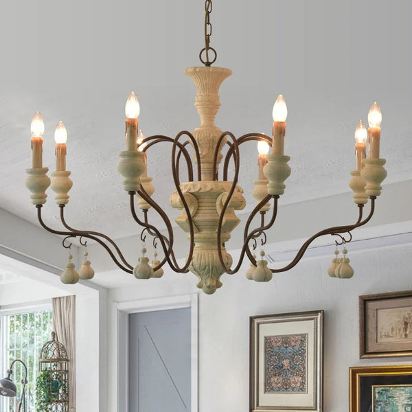 Classic France USA Solid Wood Chandeliers Lighting Living Dining Room Decor Wood  Suspension Luminaire Hanging Light Fixtures