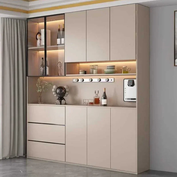 Large Modern Kitchen CabinetHutch Storage Sideboards Freestanding Kitchen Pantry with Glass Doors and Drawers Sideboard Buffet