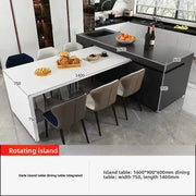 Kitchen Island Table, Dining Table, Retractable and Movable, Rotating Rock Plate Table, Suitable for Bar Kitchens