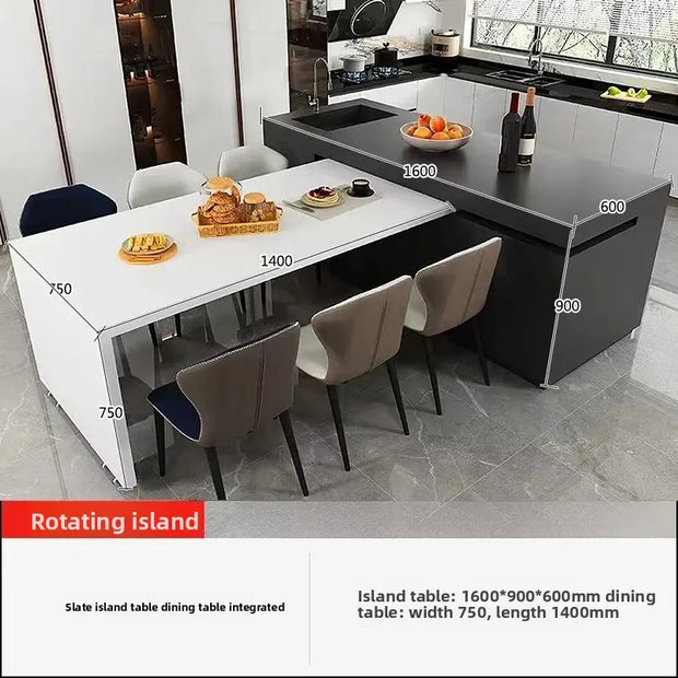Kitchen Island Table, Dining Table, Retractable and Movable, Rotating Rock Plate Table, Suitable for Bar Kitchens