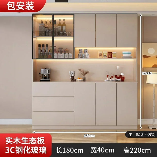 Large Modern Kitchen CabinetHutch Storage Sideboards Freestanding Kitchen Pantry with Glass Doors and Drawers Sideboard Buffet