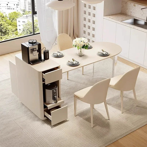 Kitchen Island with Extendable Dining Table Integrated Rolling Kitchen Storage Household with Slate Rack Cabinet for Kitchen